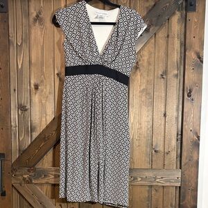 Maggy London Black and White Geometric Midi Wrap Dress